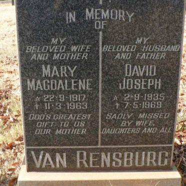 RENSBURG David Joseph, van 1935-1969 :: VAN RENSBURG Mary Magdalene 1917-1963