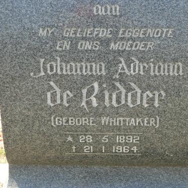 RIDDER Johanna Adriana, de nee WHITTAKER 1892-1964