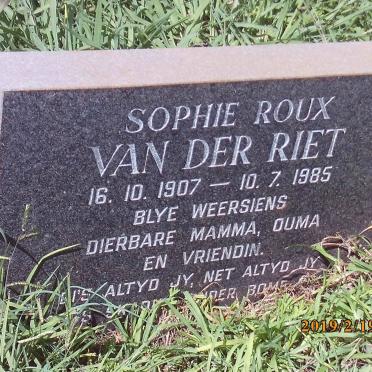 RIET Sophie Roux, van der 1907-1985