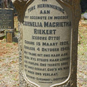 RIEKERT Cornelia Magrietha nee OTTO 1926-1946
