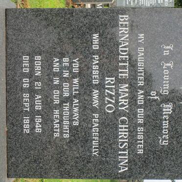 RIZZO Bernadette Mary Christina 1946-1992