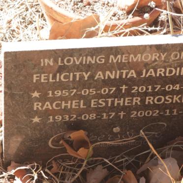 ROSKIN Rachel Esther 1932-2002 :: JARDINE Felicity Anita 1957-2017