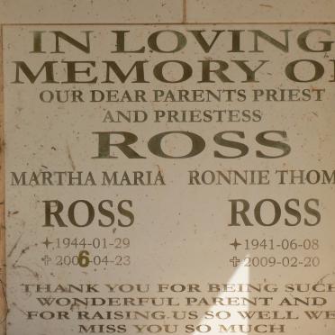 ROSS Ronnie Thomas 1941-2009 &amp; Martha Maria 1944-2006