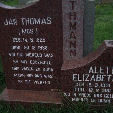 ROTHMANN Jan Thomas 1925-1988 &amp; Aletta Elizabeth 1931-1991