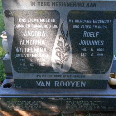 ROOYEN Roelf Johannes, van 1889-1981 &amp; Jacoba Hendrina Wilhelmina VERMEULEN 1906-1992