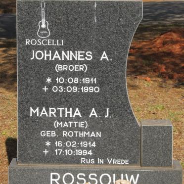 ROSSOUW Johannes A. 1911-1990 &amp; Martha A.J. ROTHMAN 1914-1994