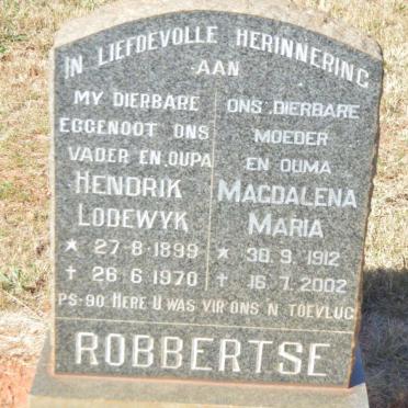ROBBERTSE Hendrik Lodewyk 1899-1970 &amp; Magdalena Maria 1912-2002