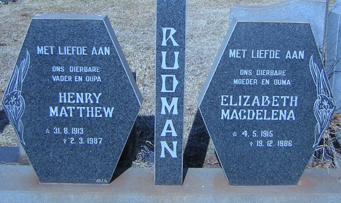 RUDMAN Henry Matthew 1913-1987 &amp; Elizabeth Magdelena 1915-1986