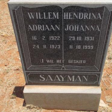 SAAYMAN Willem Adriaan 1922-1973 &amp; Hendrina Johanna 1931-1999