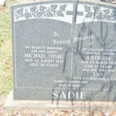 SADIE Anthony -1955 &amp; Ann 1899-1975 :: SADIE Michael -1972