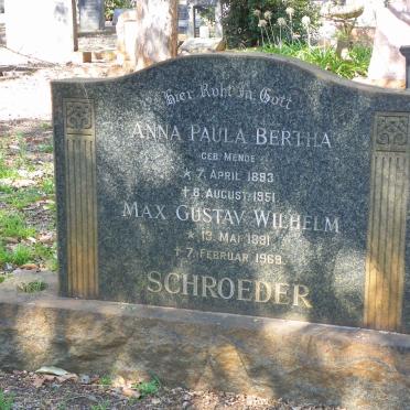SCHROEDER Max Gustav Wilhelm 1881-1969 &amp; Anna Paula Bertha MENDE 1893-1951