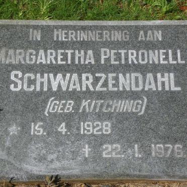 SCHWARZENDAHL Margaretha Petronella nee KITCHING 1928-1976