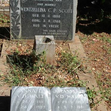 SCOTT Wentzellina C.P. 1888-1966 :: V.D. WALT Johannes B. 1903-1981 &amp; Anna D. 1911-1983 