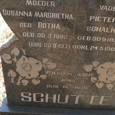 SCHUTTE Pieter Schalk 1891-1964 &amp; Susanna Margrietha BOTHA 1892-1971