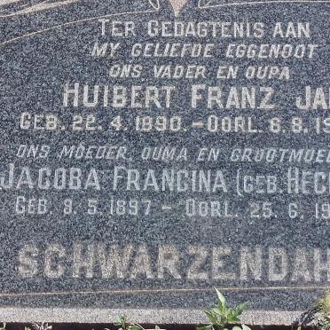 SCHWARZENDAHL Huibert Franz Jan 1890-1958 &amp; Jacoba Francina HECHTER 1897-1986