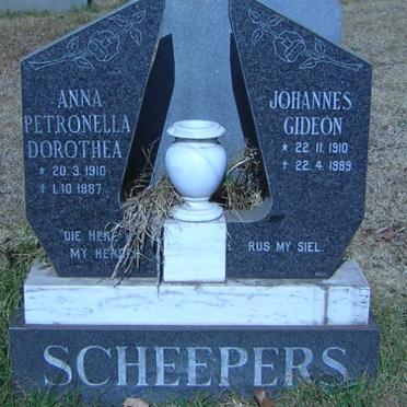SCHEEPERS Johannes Gideon 1910-1989 &amp; Anna Petronella Dorothea 1910-1987