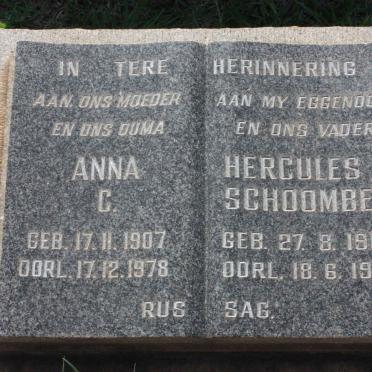 SCHOOMBIE Hercules G. 1909-1967 &amp; Anna C. 1907-1978