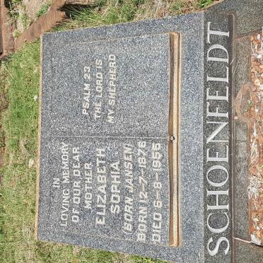 SCHOENFELDT Elizabeth Sophia nee JANSEN 1876-1955
