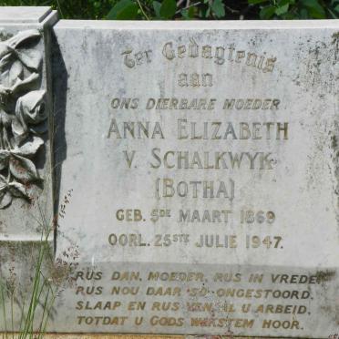 SCHALKWYK Anna Elizabeth, v. nee BOTHA 1869-1947