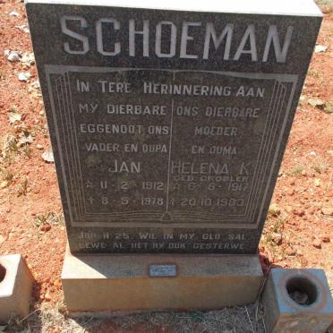 SCHOEMAN Jan 1912-1978 &amp; Helena K. GROBLER 1917-1983