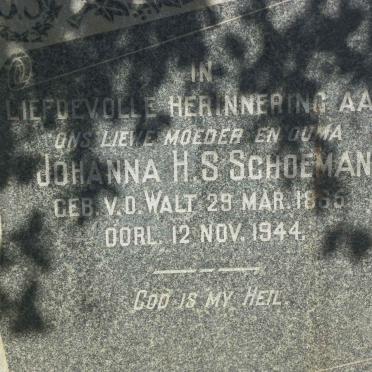 SCHOEMAN Johanna H.S. nee V.D.WALT 1865-1944