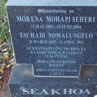 SEAKHOA Morena Mohapi Seheri 2003-2004 :: SEAKHOA Tauhadi Nomalungelo 2005-2012