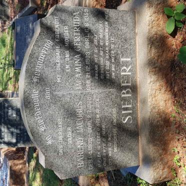 SIEBERT Barend Jacobus 1903-1968 &amp; Jacamina Gertruida 1903-1959