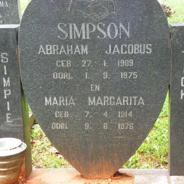 SIMPSON Abraham Jacobus 1909-1975 &amp; Maria Margarita 1914-1976