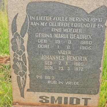SMIDT Johannes Hendrik 1880-1972 &amp; Gesina Maria Beadrix 1880-1965