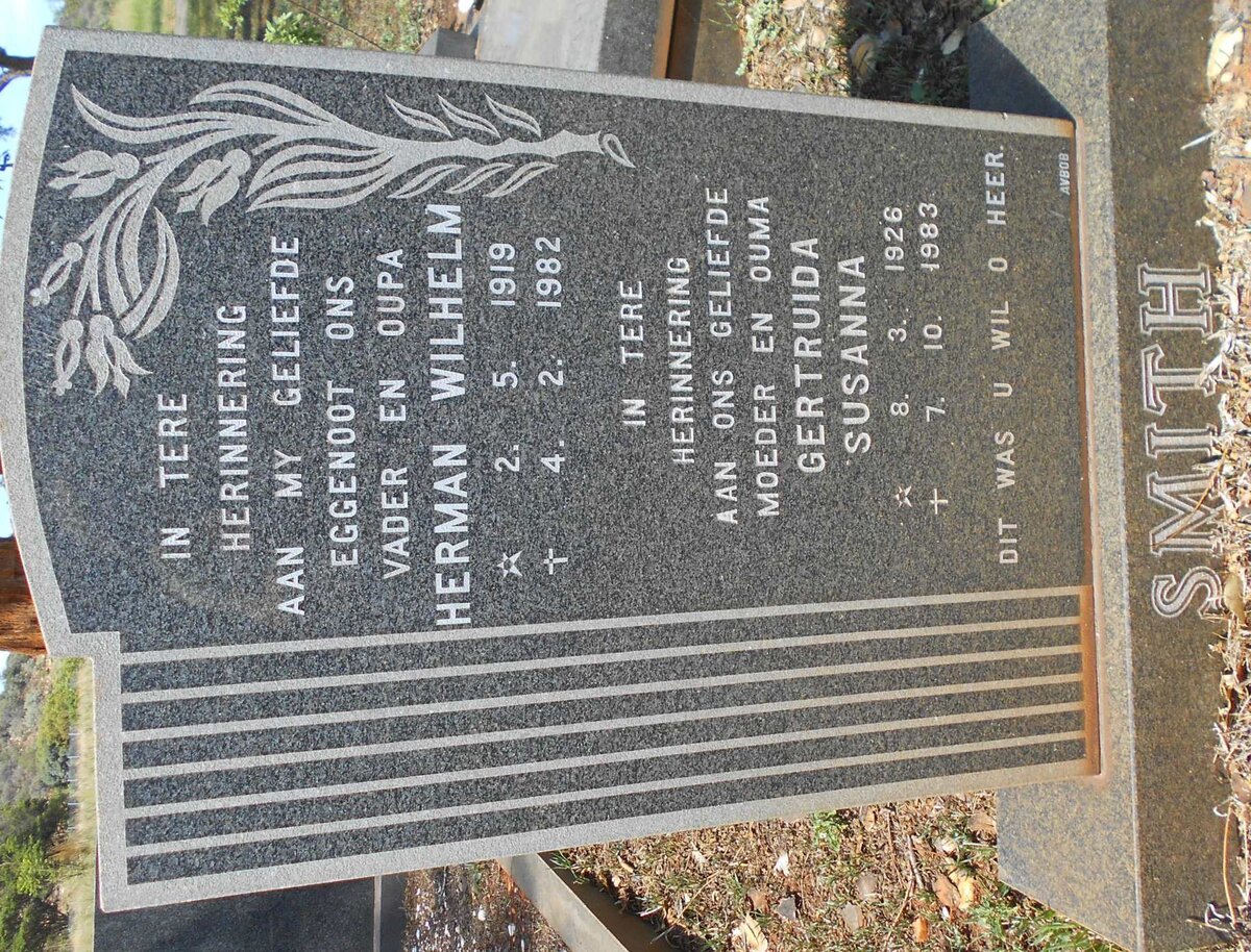 SMITH Herman Wilhelm 1919-1982 &amp; Gertruida Susanna 1926-1983