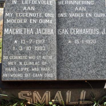 SMALL Isak Gerhardus J. 1920- &amp; Magrietha Jacoba 1917-1983