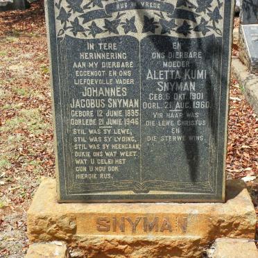 SNYMAN Johannes Jacobus 1895-1946 &amp; Aletta Kumi 1901-1960