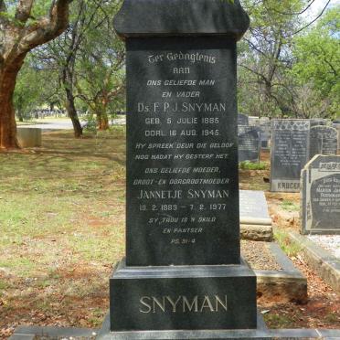 SNYMAN F.P.J. 1885-1945 &amp; Jannetje 1889-1977