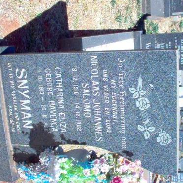 SNYMAN Nicolaas Johannes Salomo 1910-1982 &amp; Catharina Eliza HAVENGA 1913-1986