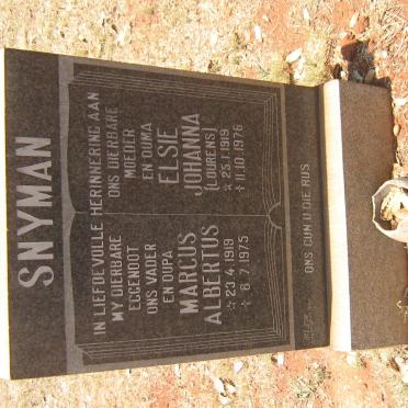 SNYMAN Marcus Albertus 1919-1975 &amp; Elsie Johanna LOURENS 1919-1976
