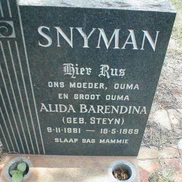 SNYMAN Alida Barendina nee STEYN 1881-1969