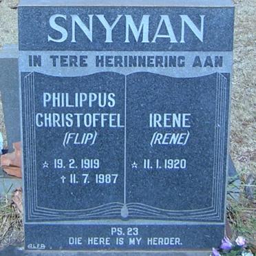 SNYMAN Philippus Christoffel 1919-1987 &amp; Irene 1920-