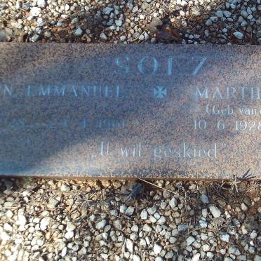 SOLZ John Emmanuel 1928-1961 &amp; Martha Maria VAN DEN HEEVER 1928-1960