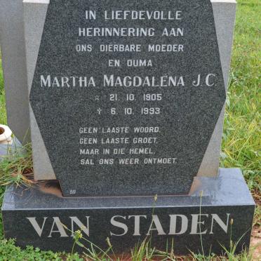 STADEN Martha Magdalena J.C., van 1905-1993