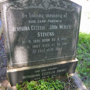 STEVENS John Wesley 1892-1967 &amp; Hendrina Cecelia 1891-1967 :: SWART Hendrina Cecelia -1942