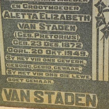 STADEN Aletta Elizabeth, van nee PRETORIUS 1872-1949
