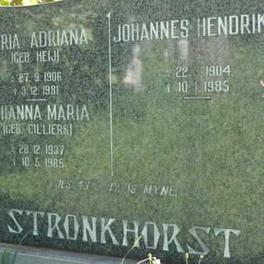 STRONKHORST Johannes Hendrikus 1904-1985 &amp; Maria Adriana HEIJ 1906-1981 :: STRONKHORST Johanna Maria nee CILLIERS 1937-1985