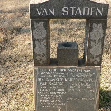 STADEN Gideon Johannes, van 1881-1968 &amp; Aletta KNOETSE 1881-1963