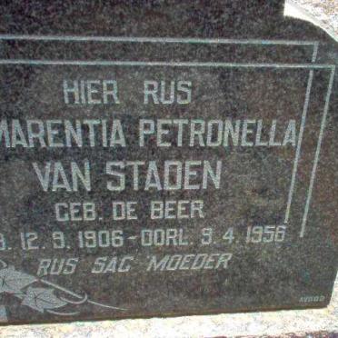 STADEN Emmarentia Petronella, van  nee DE BEER 1906-1956