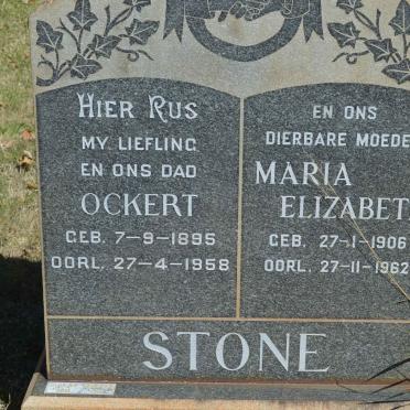 STONE Ockert 1895-1958 &amp; Maria Elizabeth 1906-1962