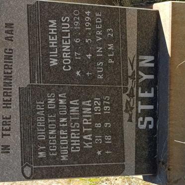STEYN Wilhehm Cornelius 1920-1994 &amp; Christina Katrina 1921-1975