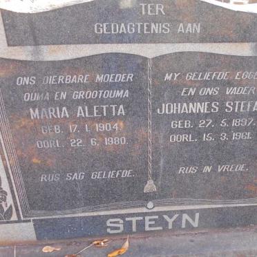 STEYN Johannes Stefanus 1897-1961 &amp; Maria Aletta 1904-1980