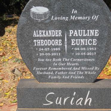 SURIAH Alexander Theodore 1985-2011 :: SURIAH Pauline Eunice 1953-2017