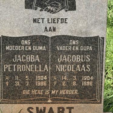 SWART Jacobus Nicolaas 1904-1988 &amp; Jacoba Petronella 1904-1986