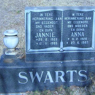 SWARTS Jannie 1922-1995 &amp; Anna 1926-1987